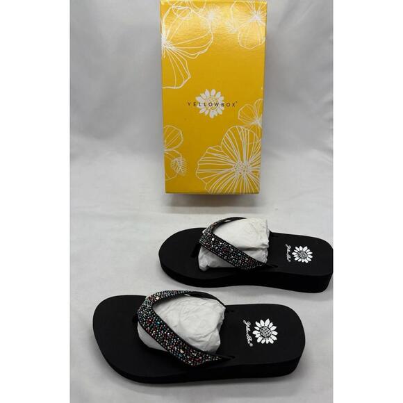 Yellow Box Women’s Flip Flops Splash Of Colors Sz 8 Bedazzled Wedge Flip Flop - Picture 2 of 3